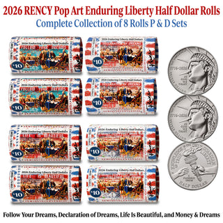 2026 RENCY Pop Art Enduring Liberty Half Dollar Rolls – Complete Collection of 4 P & D Sets
