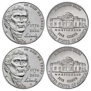 2026 P & D Set Jefferson Liberty USA 250 Nickel Rolls • World Trade Center 9/11 • 25th Anniversary Limited Edition