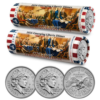 2026 P & D Set • Emerging Liberty Dime DECLARATION OF INDEPENDENCE Rolls • America 250