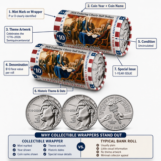 2026 P & D Set • Enduring Liberty Half Dollar DECLARATION OF INDEPENDENCE Rolls • America 250th