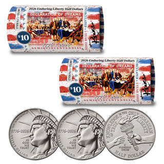 2026 P & D Set Enduring Liberty Half Dollar Rolls • RENCY ART “Declaration of Dreams” • Limited Edition of 1,776