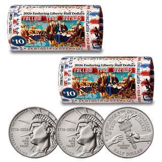 2026 P & D Set Enduring Liberty Half Dollar Rolls • RENCY ART “Follow Your Dreams” • Limited Edition of 1,776