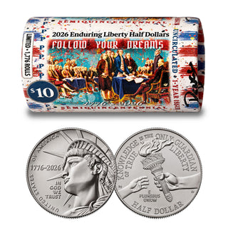 2026 P & D Set Enduring Liberty Half Dollar Rolls • RENCY ART “Follow Your Dreams” • Limited Edition of 1,776