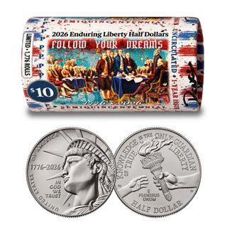 2026 P & D Set Enduring Liberty Half Dollar Rolls • RENCY ART “Follow Your Dreams” • Limited Edition of 1,776