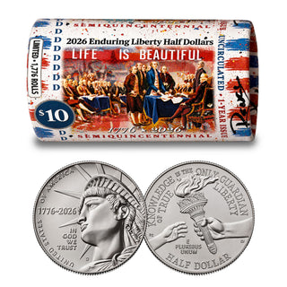 2026 P & D Set Enduring Liberty Half Dollar Rolls • RENCY ART “Life Is Beautiful” • Limited Edition of 1,776