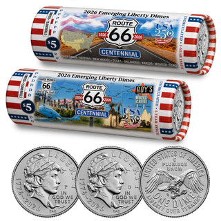 2026 P & D Set Emerging Liberty USA 250 Dime Rolls • Route 66 • 100th Anniversary Limited Edition