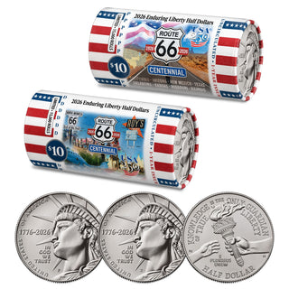 2026 P & D Set Enduring Liberty USA 250 Half Dollar Rolls • Route 66 • 100th Anniversary Limited Edition