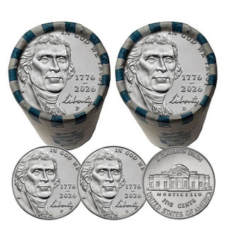 2026 Jefferson Nickel 2-Roll Set • P & D Mint • 1776–2026 America 250