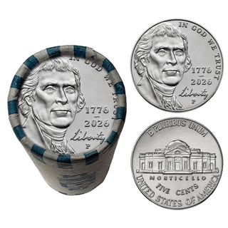 2026 Jefferson Nickel Roll • Philadelphia Mint • 1776–2026 America 250