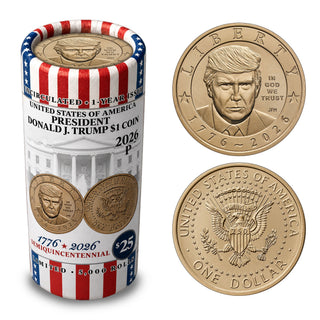 President Donald J. Trump 2026 $1 Coin Roll - Classic Vertical Design (Limited to 5,000 Rolls)