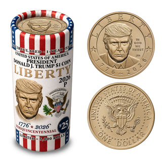 President Donald J. Trump 2026 $1 Coin Roll - Liberty Vertical Design (Limited to 5,000 Rolls)