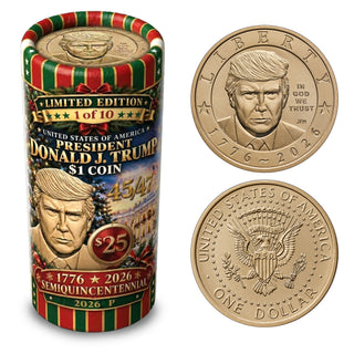 White House Christmas Collector Roll - 2026 Donald Trump $1 Coin (Limited to 250 Rolls)