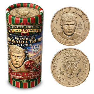 White House Christmas Collector Roll - 2026 Donald Trump $1 Coin (Limited to 250 Rolls)