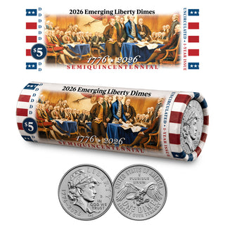 2026 P & D Set • Emerging Liberty Dime DECLARATION OF INDEPENDENCE Rolls • America 250