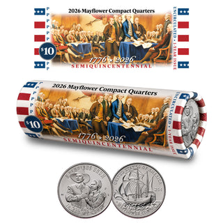 2026 P & D Set • Mayflower Compact Quarter DECLARATION OF INDEPENDENCE DOI Rolls • America 250