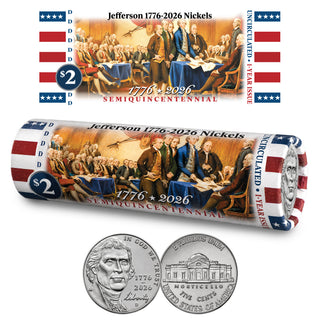 2026-D Jefferson Liberty Nickel • DECLARATION OF INDEPENDENCE Roll • America 250