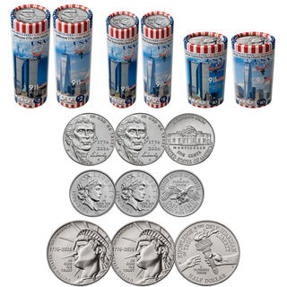2026 World Trade Center 9/11 25th Anniversary • P & D COMPLETE 6-Roll USA 250 Set • Half Dollar, Dime & Nickel
