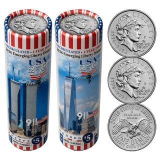 2026 P & D Set Emerging Liberty USA 250 Dime Rolls • World Trade Center 9/11 • 25th Anniversary Limited Edition