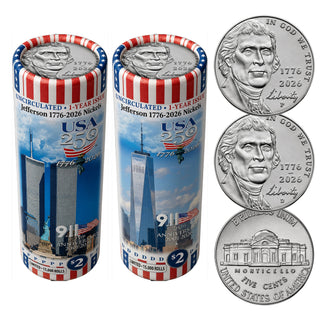 2026 P & D Set Jefferson Liberty USA 250 Nickel Rolls • World Trade Center 9/11 • 25th Anniversary Limited Edition