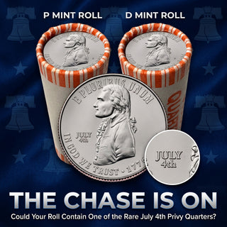 2026 Declaration of Independence Quarter Rolls Set • P & D Mint • 1776–2026 America 250th • Random July 4 Privy Coins