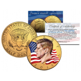 Colorized - FLOWING FLAG - 2016 JFK Kennedy Half Dollar US Coin P Mint - 24K Gold Plated