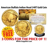 24K Gold Plated 2006 AMERICAN GOLD BUFFALO Indian Coin - BUY 1 GET 2 FREE - Three Coins For the Price of One