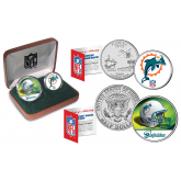 MIAMI DOLPHINS - NFL 2-COIN SET State Quarter & JFK Half Dollar in Exclusive Football Pigskin Display Box OFFICIALLY LICENSED