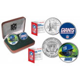 NEW YORK GIANTS - NFL 2-COIN SET State Quarter & JFK Half Dollar in Exclusive Football Pigskin Display Box OFFICIALLY LICENSED