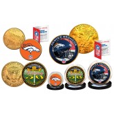 50th ANNIVERSARY SUPER BOWL Officially Licensed U.S Colorized & 24KT Gold Plated 3-Coin Set - DENVER BRONCOS