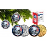 DALLAS COWBOYS Colorized JFK Half Dollar US 2-Coin Set NFL Christmas Tree Ornaments - Officially Licensed